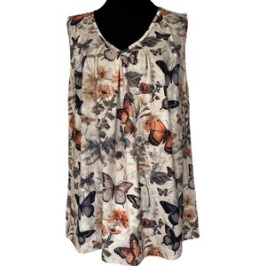 Butterfly Botanical Floral Nature Tank Top Relaxed Fit Stretchy Size Large